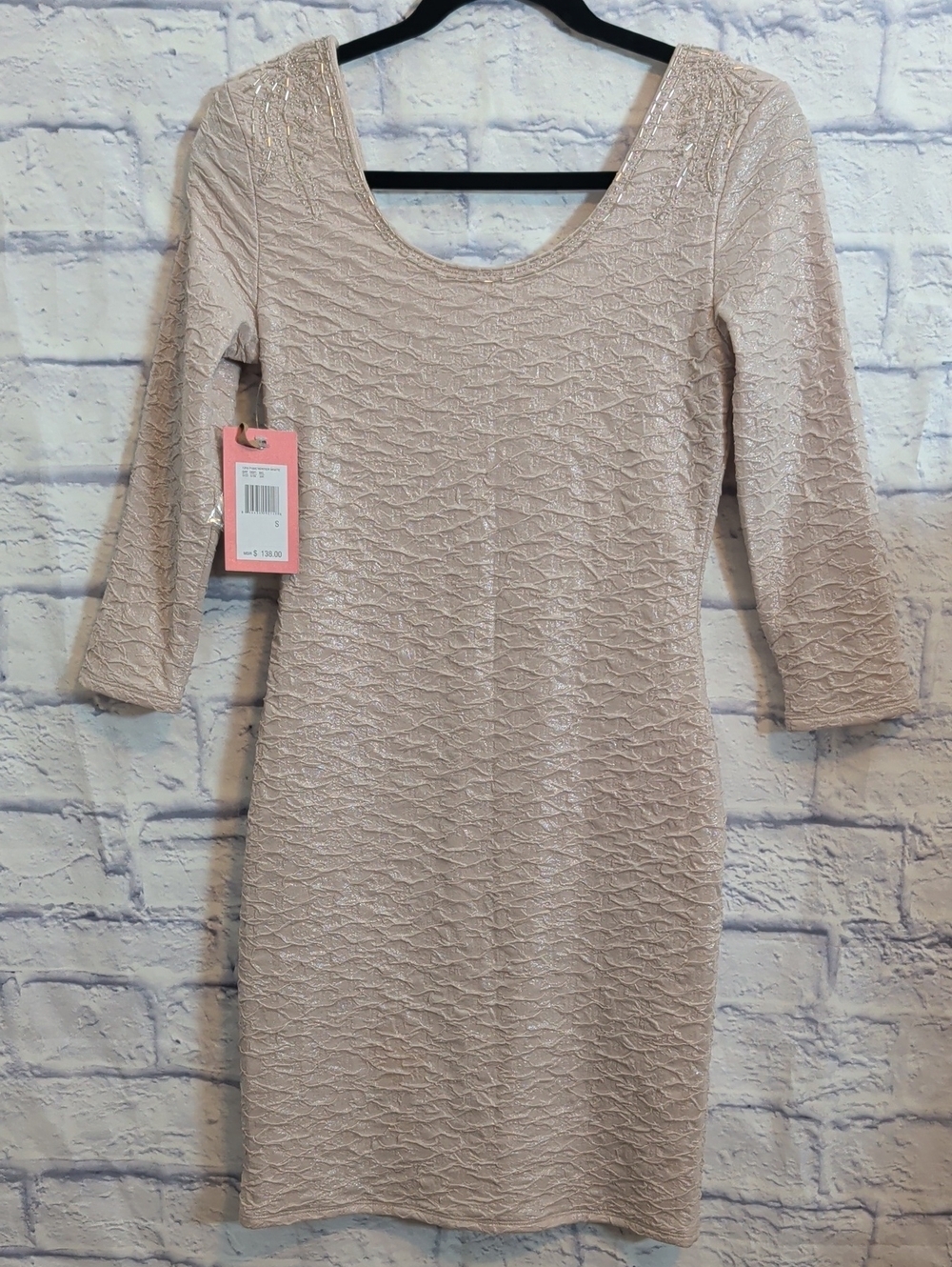 Chelsea & Violet NWT Shimmery Cream Scoop Neck Dress w/ Beading - Size Small